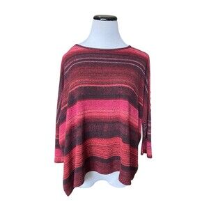 Lagenlook Artsy Red Ombre Knit Top Size XS Doman Sleeve Asymmetric Oversized USA